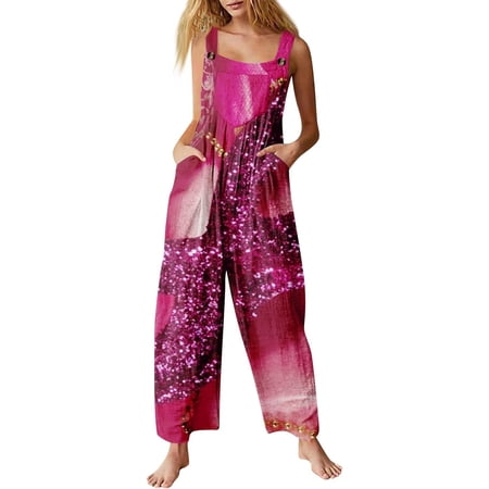 ZHOUCHANKIDS Women s Fashion Valentine s Heart Print Pocket Jumpsuit Elegant Casual Romper with Unique Design Hot Pink XL