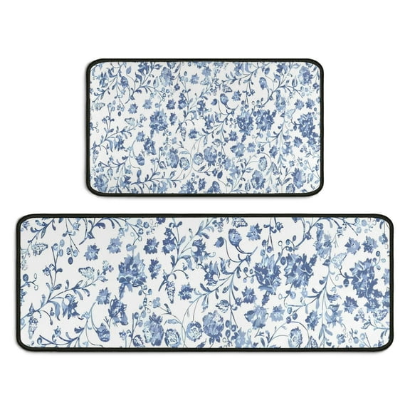 Pioneer Flower Floral Print Pattern Kitchen Rugs Sets Of 2,Anti Fatigue Kitchen Mat Rugs Non Slip Washable,Decorative Kitchen Floor Mats for Kitchen,Sink,Laundry,17"X30" 17"X47"