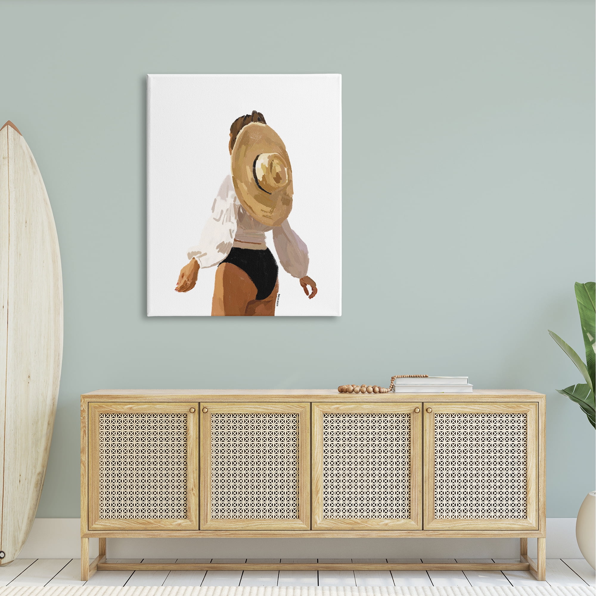 Stupell Industries Woman Draped Sun Hat Tropical Summer Vacation Graphic Art Gallery Wrapped Canvas Print Wall Art, Design by Amelia Noyes