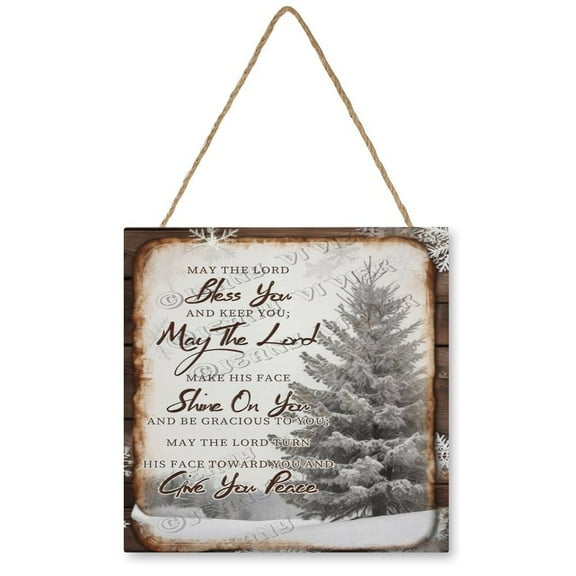 Rustic Snowy Tree Themed Wooden Hanging Sign with Inspirational Saying - Antique Winter Decor for Kitchen, Office, and Living Areas, 12"x12"