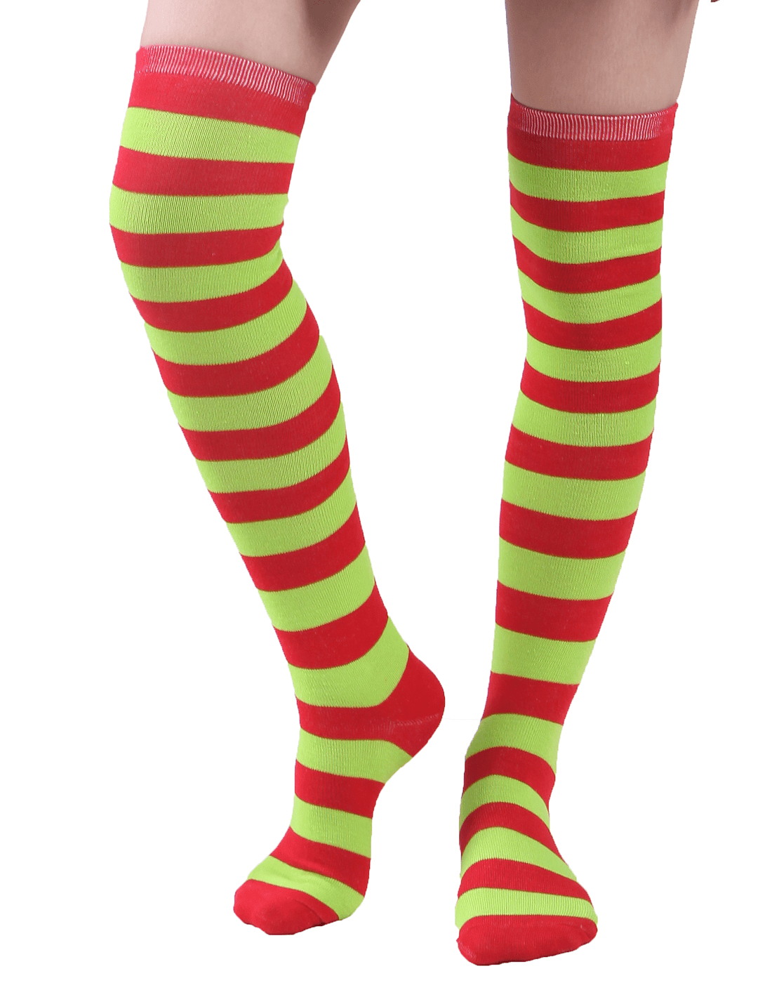 Women's Extra Long Striped Socks Over Knee High Opaque Stockings (Black ...