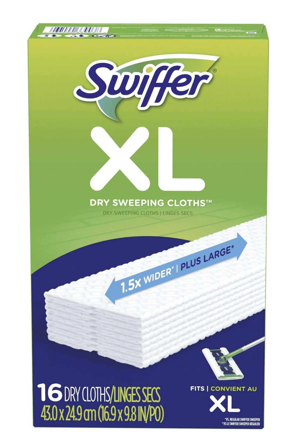 Swiffer Sweeper X-Large Dry Sweeping Cloths Refills, Unscented 16 ea (Pack of 3).