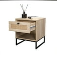 thumbnail image 4 of Birch Coastal Modern Side Table with Drawer Natural Wood Top with Black Metal Legs, 4 of 7