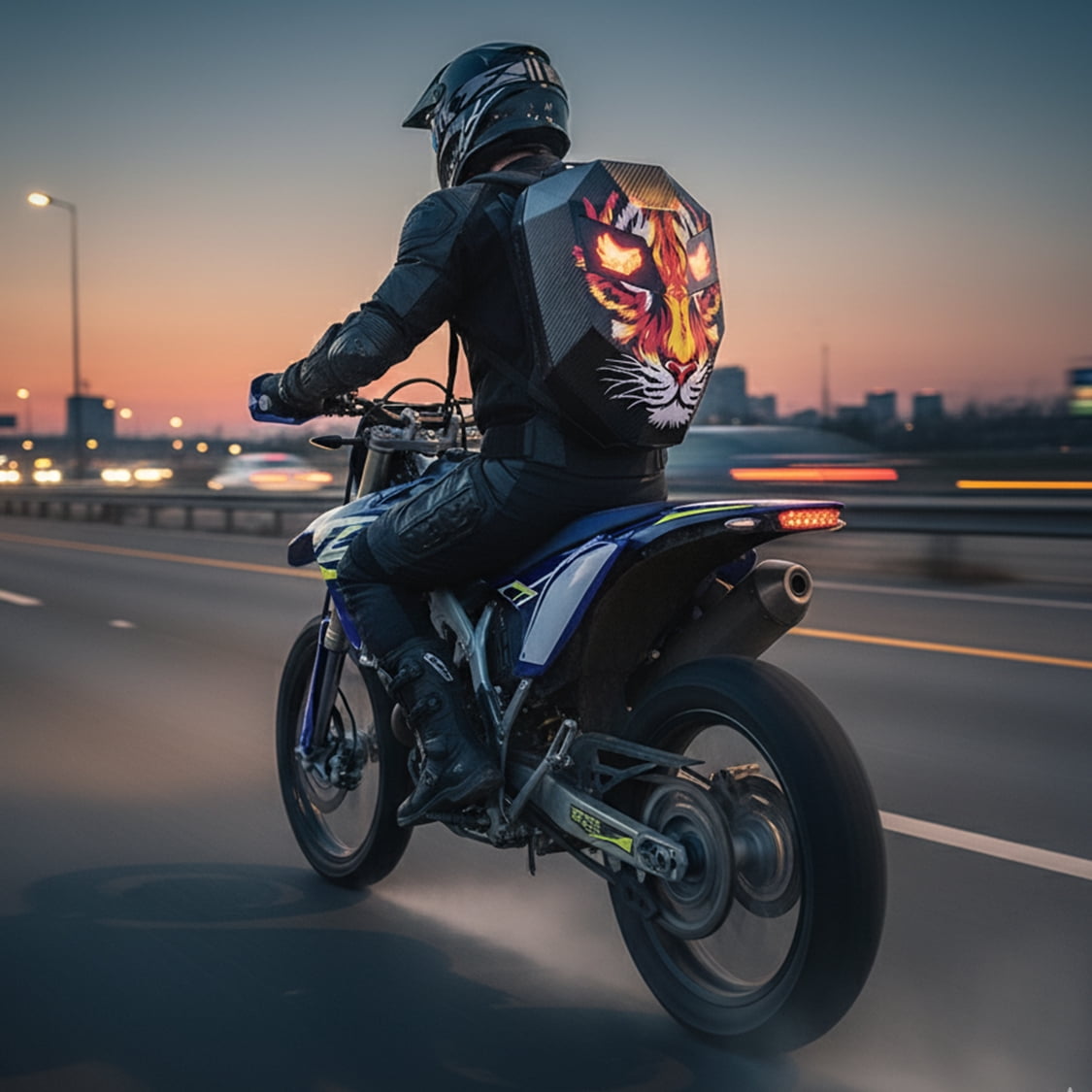 19" LED Backpack, Animated Digital Motorcycle Backpack with Programmable Moving Eyes, DIY Graffiti, Perfect Tech Gear - Tiger