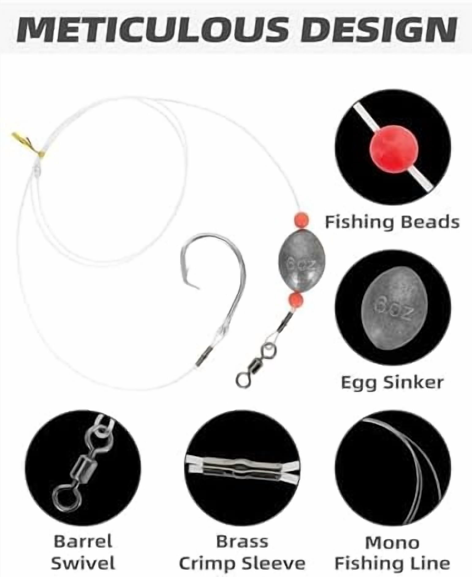 Jointown Fishing Grouper Rig Saltwater Fishing Rig with 2/4/6/8oz Egg Sinker Weight, Mono Line and Stainless Steel Circle Hook for Offshore Big Game