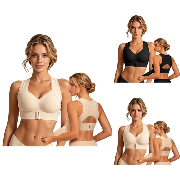 Posture Support Bra Soft Breathable Full Coverage Wide Strap Molded Cup Wireless Anti Sagging Push Up Sports Bras
