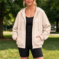 thumbnail image 5 of TEAJOPSUU Women's Full Zip Hoodies Loose Fit Drawstring Hooded Sweatshirts with Kangaroo Pocket Drop Shoulder Casual Hoodies for Everyday Gym Khaki, 5 of 6