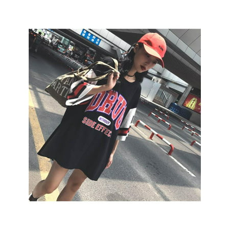 Lavaport Women Girl Harajuku Large Size Half Sleeve Loose Jersey Baseball Uniform T-shirt