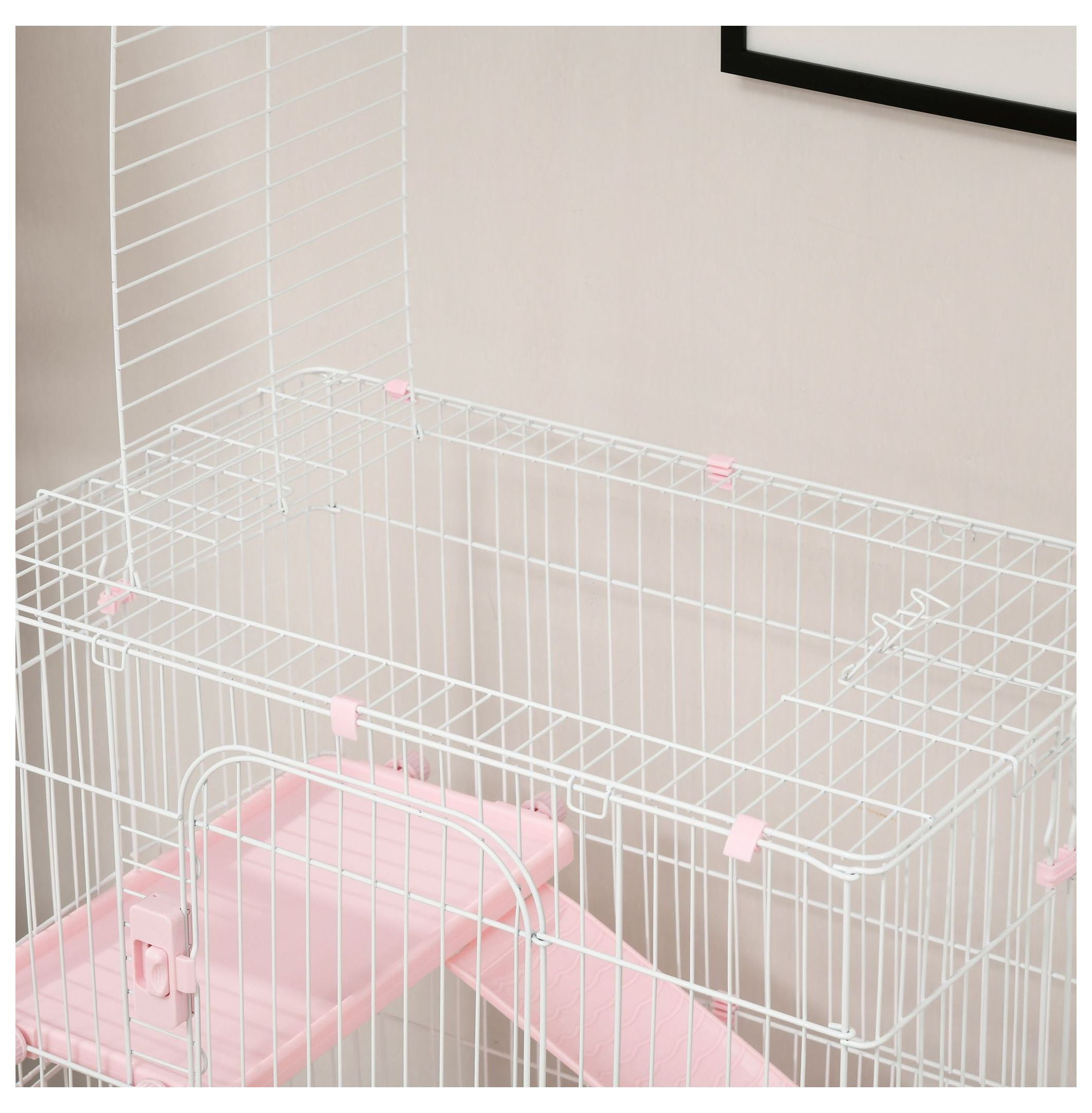 32L 4-Level Small Animal Cage, Rabbit Hutch with Wheels & Tray, Pink - Bunny, Chinchilla, Ferret Habitat