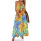 thumbnail image 1 of Vestido sin mangas con flores tropicales de color naranja y azul pintado a mano en acuarela, vestido de fiesta de verano para mujer 2024, 1 of 7