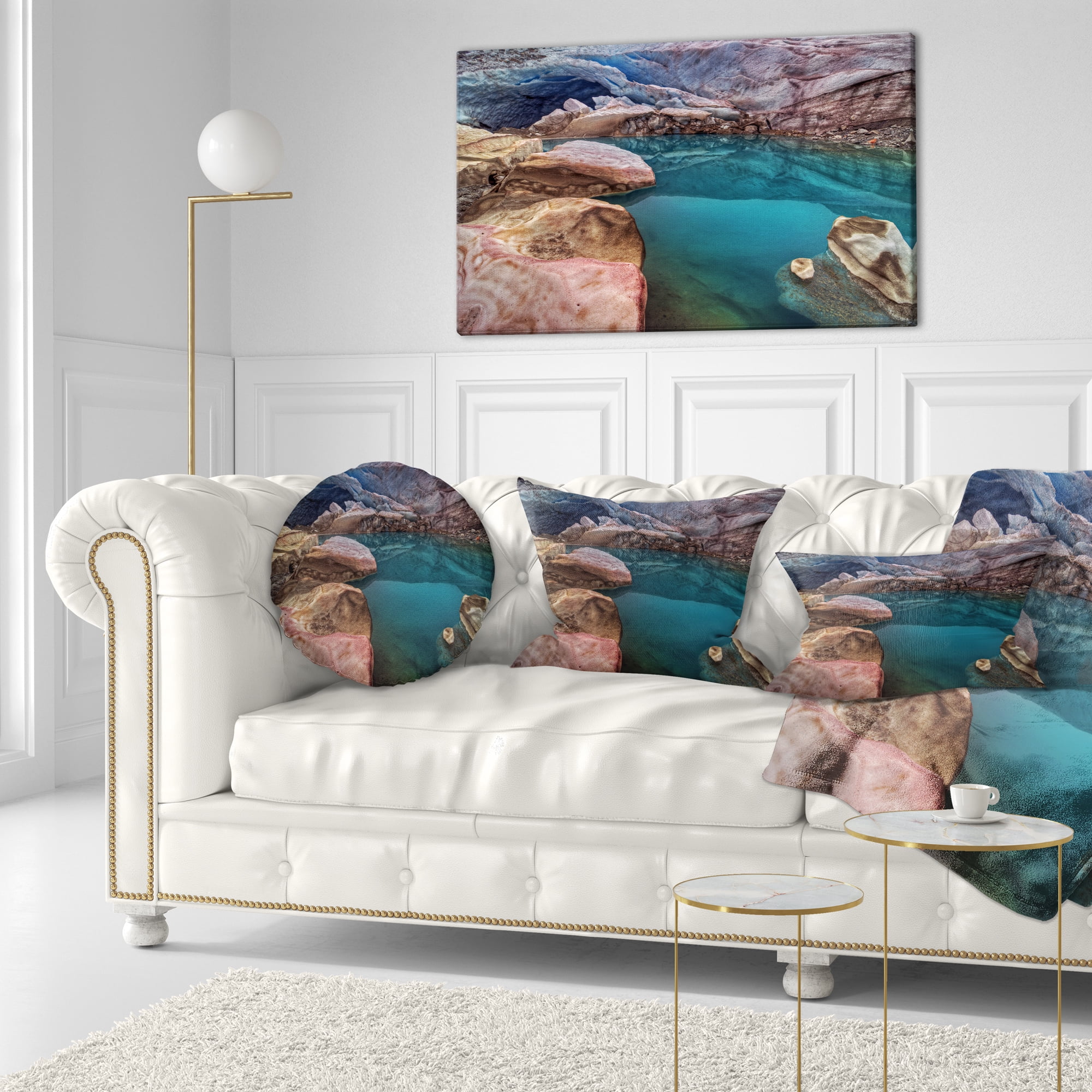 Designart Beautiful Turquoise Melt Pool - Landscape Printed Throw Pillow - 12x20