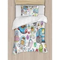 thumbnail image 3 of Outer Space Queen Size Duvet Cover Set, Cute Deep Space Astronaut Girl Boy Aliens Rockets on Moon Kids Nursery Theme, Decorative 3 Piece Bedding Set with 2 Pillow Shams, Multicolor, by Ambesonne, 3 of 3