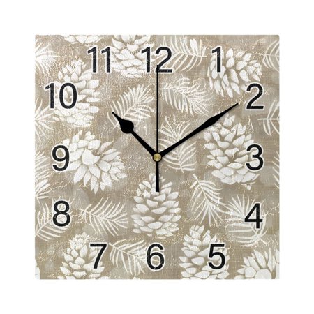 Ryvnso Pinecone and Leaf Wall Clock Square Silent Non-Ticking Battery Operated 7.78