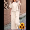 thumbnail image 4 of Conjunto de 2 Piezas para Mujer: Blusa de Media con Cuello y Pantalón con Bolsillos, Informal para el Trabajo y Viajes. Cremoso M, 4 of 6
