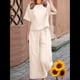 thumbnail image 4 of Conjunto de 2 Piezas para Mujer: Blusa de Media con Cuello y Pantalón con Bolsillos, Informal para el Trabajo y Viajes. Cremoso M, 4 of 6