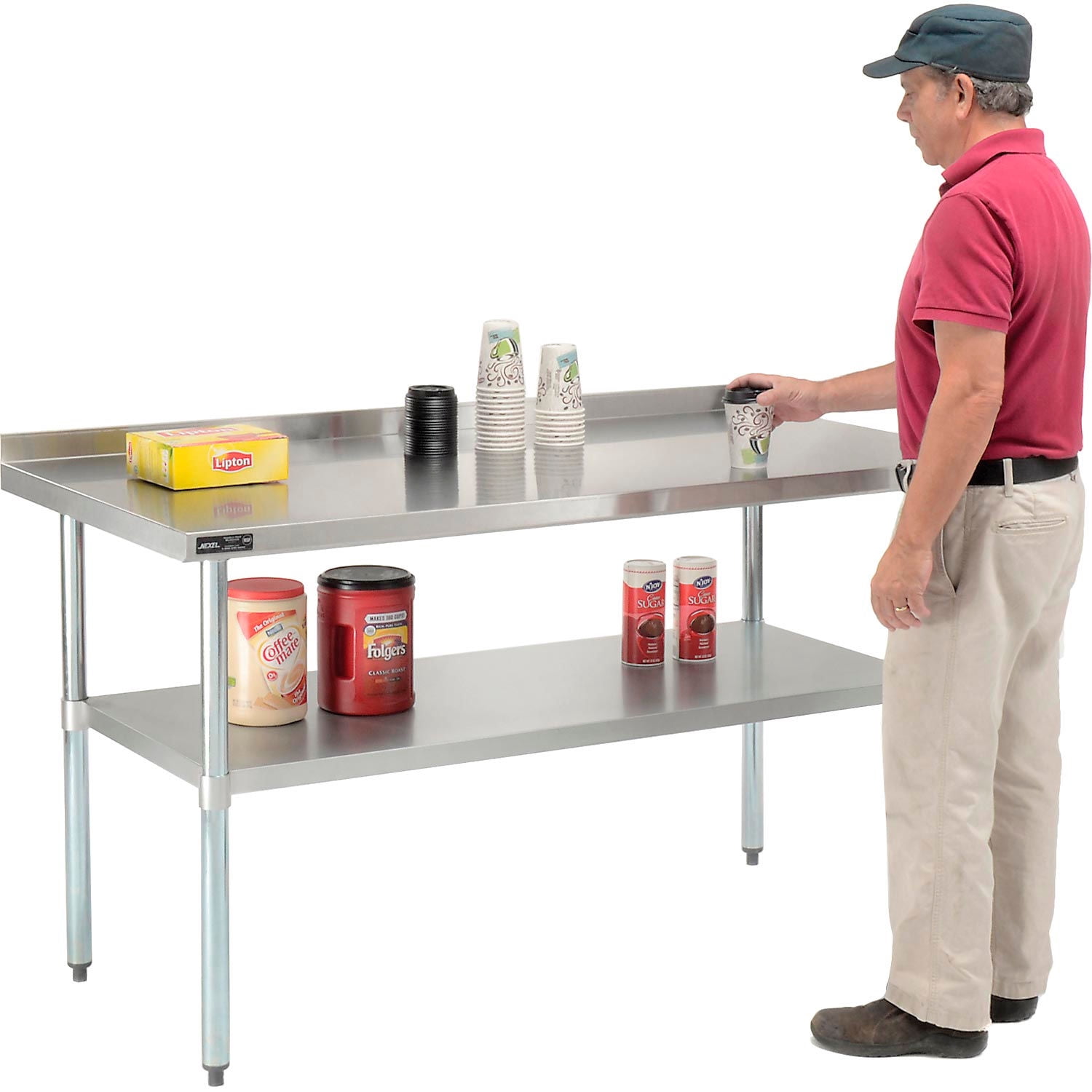 60"W x 30"D 18 Gauge 430 Stainless Steel Workbench 2" Backsplash, Galvanized Legs & Undershelf