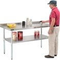 thumbnail image 2 of 60"W x 30"D 18 Gauge 430 Stainless Steel Workbench 2" Backsplash, Galvanized Legs & Undershelf, 2 of 6