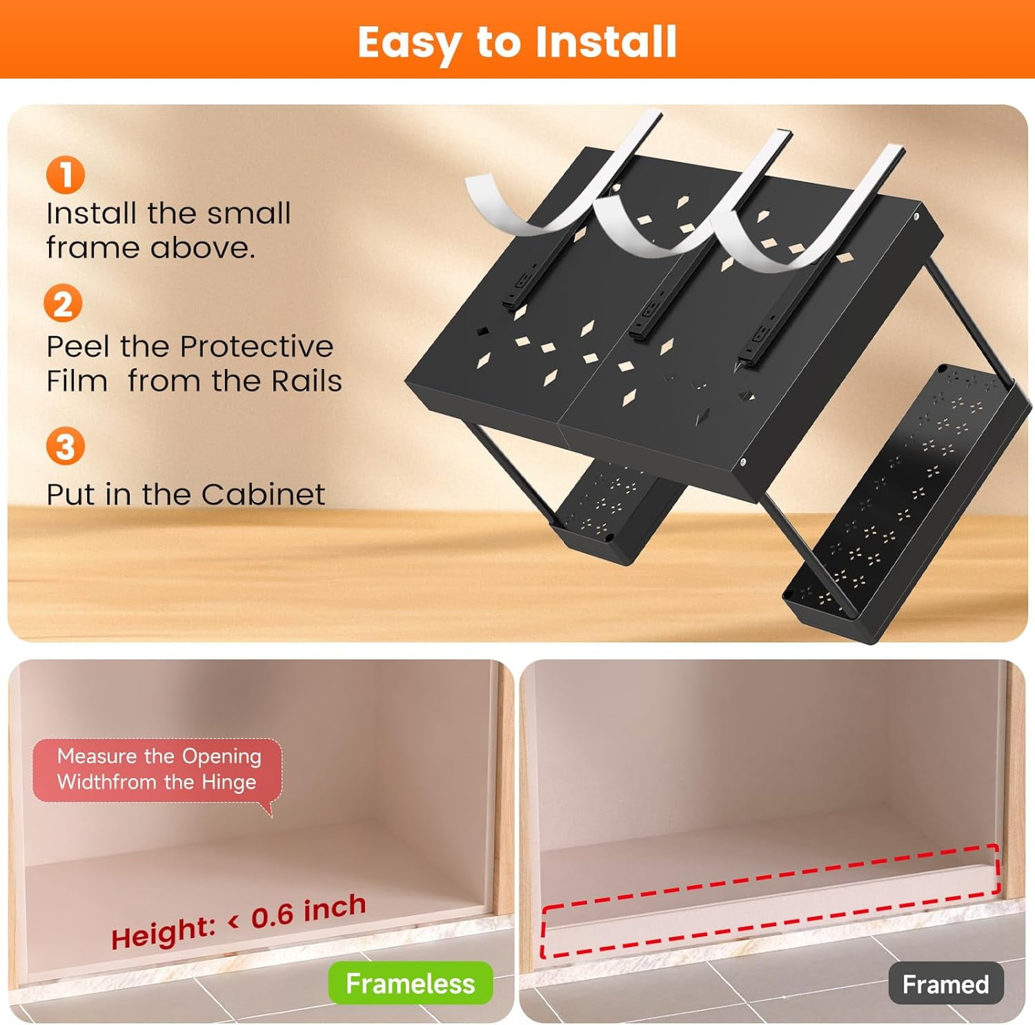 Under Sink Organizer Storage, 2 Tier U-Shape Expandable Multi-Purpose Large Capacity Kitchen Under Sink Organizers for Narrow Space Easy Access Sliding Storage Drawer with Hooks (Black)