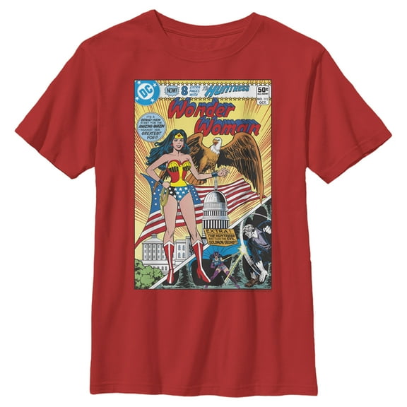 Boy's Wonder Woman American Comic Book Cover Graphic Tee Red X Large