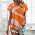 thumbnail image 3 of Abstract Orange Pink Wavy Design Women's Blouse Short Sleeve Women's Top T-Shirt Spring Summer Clothes, 3 of 7
