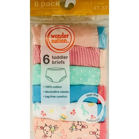 Wonder Nations Girls Brief Underwear, 6 Pack Panties (Little Girls & Big Girls)