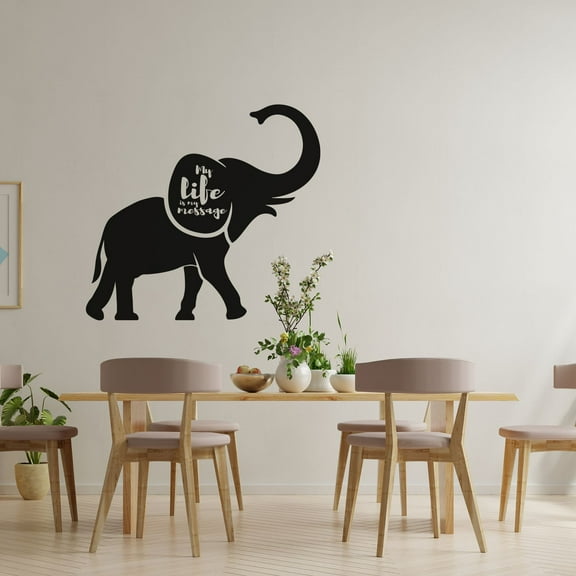 My Life Is My Message - Life Quote Happy Elephant Silhouette Beautiful Elephant Design Vinyl Wall Art Sticker Decal Home Kids Room Study Room Boys Girls Wall Décoration Decor Size(20x18 inch)