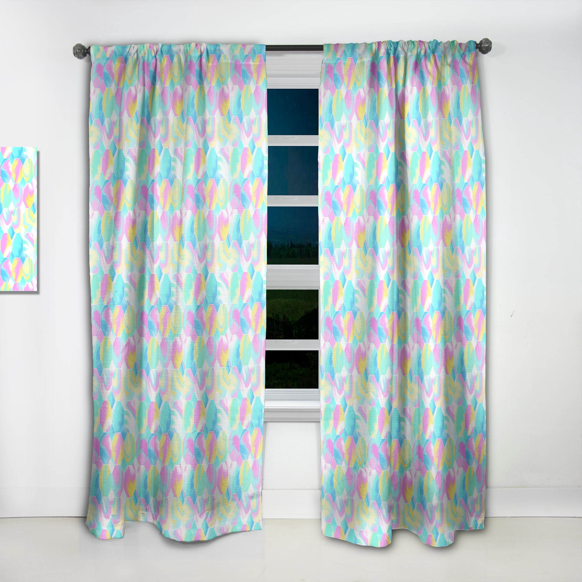 Designart 'Holographic Light Blue and Pink Pattern' Modern & Contemporary Curtain Panel
