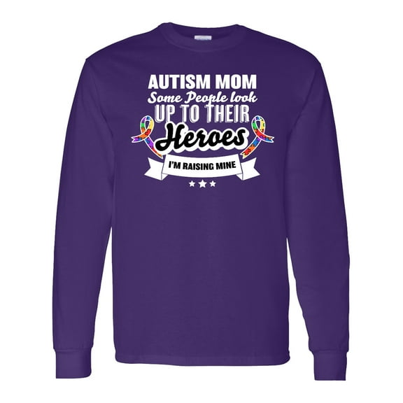 Inktastic Autism Awareness Autism Mom with Puzzle Ribbons Long Sleeve T-Shirt