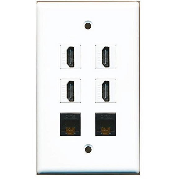 RiteAV - 4 x HDMI and 2 x Ethernet Cat6 Black Port Wall Plate White