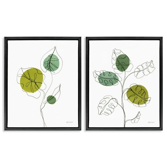 Stupell Industries Minimalist Line Monstera Plants Plants & Flowers Painting Black Floater Framed Canvas Art Print Wall Art, 17 x 21, Set of 2