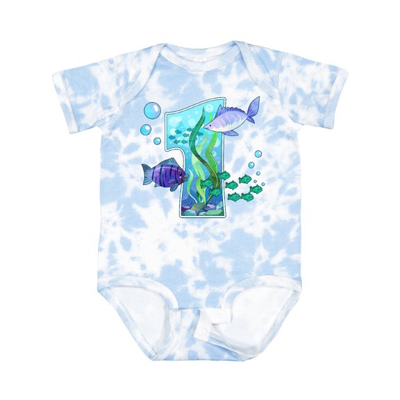 Inktastic First Birthday Aquarium with Fish Boys or Girls Baby Bodysuit