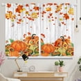 thumbnail image 3 of Fall Pumpkins Maple Leaves Kitchen Curtains, Autumn Leaf Harvest Wooden Barn Door Small Short Cafe Window Drapes Over Sink Dining Room Decor Tier Curtains Rod Pocket 2 Panels 36x28 Inches, 3 of 6
