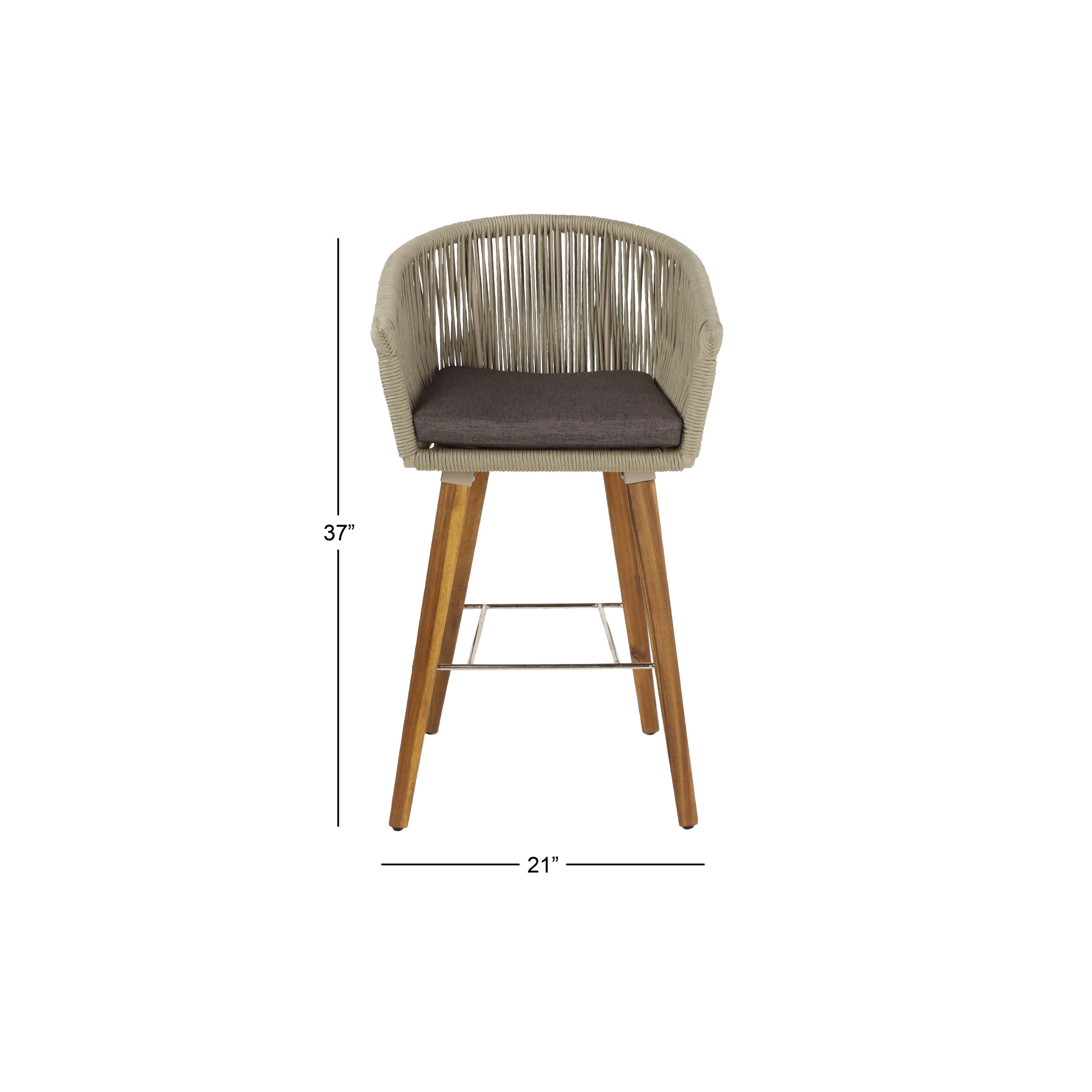 DecMode Grey Wood Modern Bar Outdoor Stool