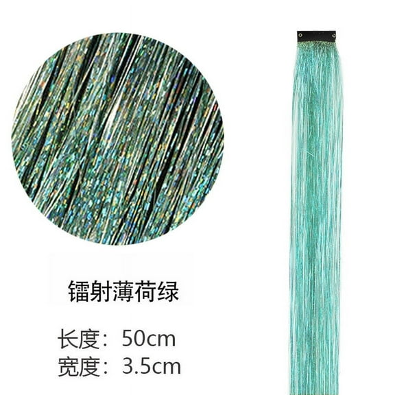 Namzi 8 Pcs/set Highlight Glitter Tinsel Hair Extensions Clip In - Colored Party Sparkling & Shiny Hair Extensions - Multi-Colors Hair Streak Bling Hairpieces,Mint Green