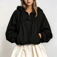thumbnail image 2 of Unir Loose Fit Zip Up Windbreaker Jacket for Women, Hooded Drawstring, Durable Nylon Casual Outerwear with Lantern Sleeves, 1 Piece, XS-L, 2 of 4