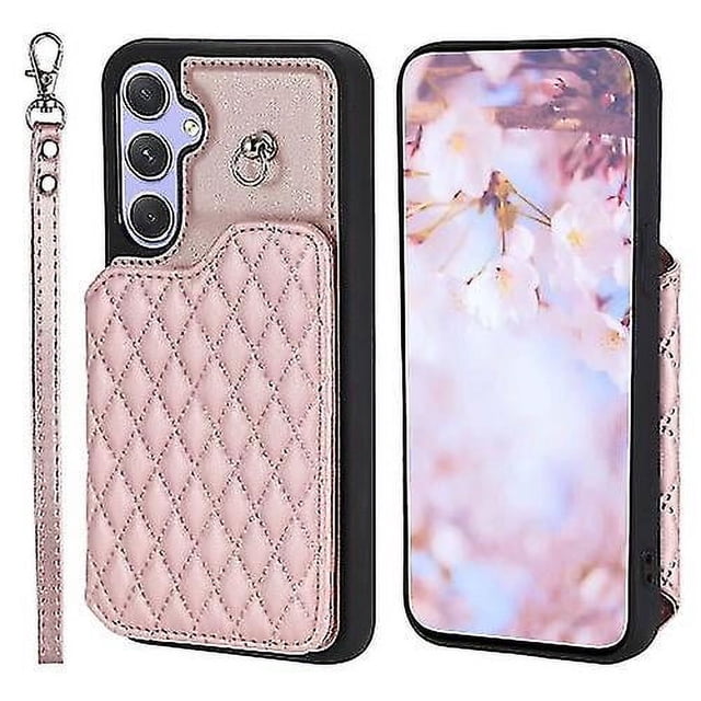 Funda con textura de cuadrícula y cordón para Samsung Galaxy A54 5G (negra)