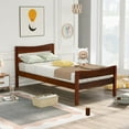 thumbnail image 3 of PAPROOS Twin Bed Frame, Solid Wood Platform Bed with Headboard and Footboard, Modern Twin Bed Frame with Wooden Slats Support, No Box Spring Needed, Walnut, 3 of 9