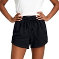 thumbnail image 6 of Womens Loose Waffle Knit Shorts Elastic Waist Drawstring Lounge Shorts Casual Summer Workout with Pockets Black L, 6 of 7