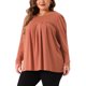 thumbnail image 4 of Blusas elegantes de manga larga plisadas de talla grande para mujeres Agnes Orinda, cuello redondo, camisetas sueltas casuales 1X naranja, 4 of 6