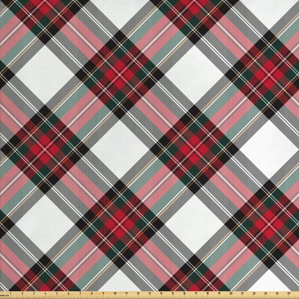 Tartan Fabric by The Yard, Traditional Plaid with Diagonal Lines and