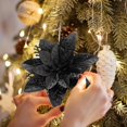 thumbnail image 4 of 15 Pièces Paillettes Poinsettia Fleurs Artificielles Décorations Arbre Ornements Paillettes Rouges Or, 4 of 8