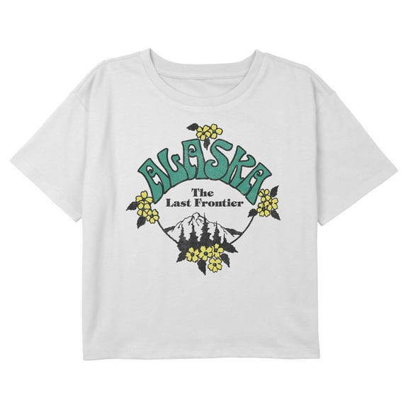 Girl's Lost Gods Alaska The Last Frontier Mountain Graphic Cropped T-Shirt White X Small