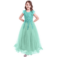 thumbnail image 3 of IBTOM CASTLE Flower Little Big Girls Maxi Dress Bridesmaid Wedding Pageant Party Princess Communion Floral Boho Vintage Lace Dance Gown 11-12 Years Turquoise Green, 3 of 8