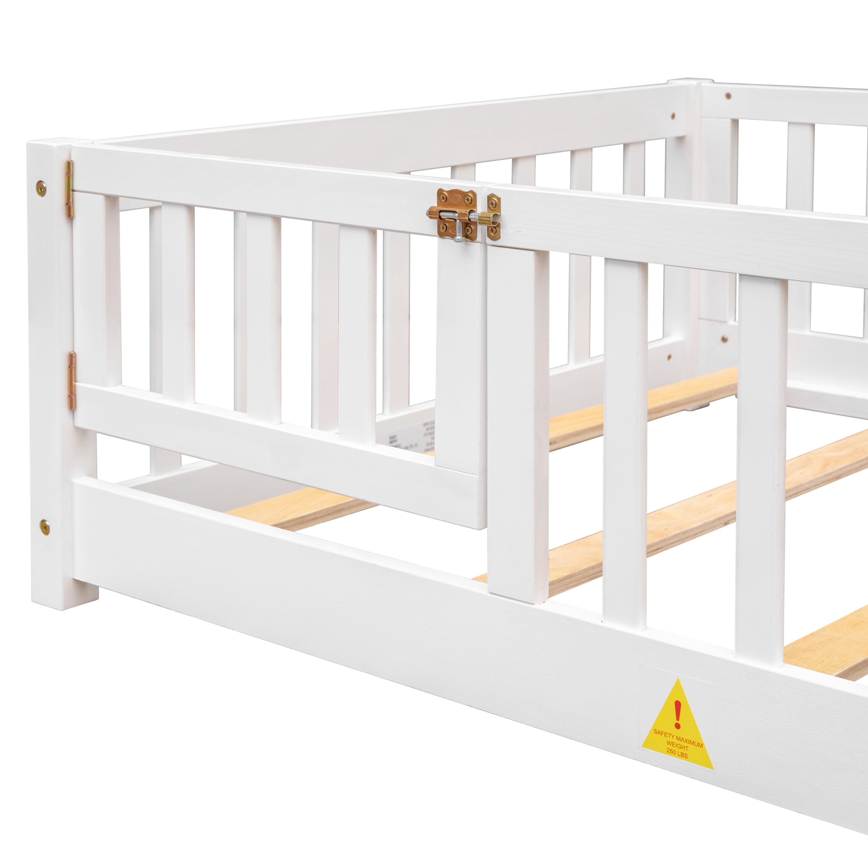 Miniyam Twin Size Toddler Floor Bed with Safety Guardrails, White