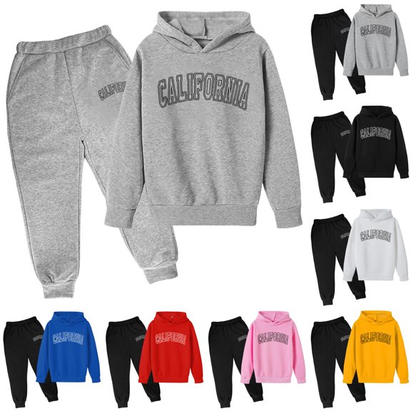 RUTAYY Boys 2 Piece Outfit Set Long Sleeve Letter Print Hoodie Elastic Jogger Pants Matching Set Grey