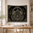 thumbnail image 3 of Ravens Beside a House and Campfire in Knotwork, Mystical Folk Art for Raven Lovers, Norse Hearth Decor, Housewarming Gift, Tapestry Wall Hanging for Den and Living Room, 3 of 4