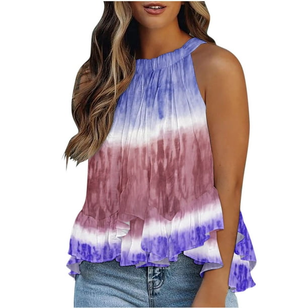 Casual mujer sin mangas estampado cuello redondo Tops damas blusa volantes chaleco corto Pompotops lopia991456