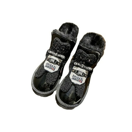 

Wazshop Women Snow Boots Comfort Ankle Bootie Faux Fur Winter Boot Round Toe Slip On Warm Booties Womens Shoes Flat Non-Slip Black 4.5