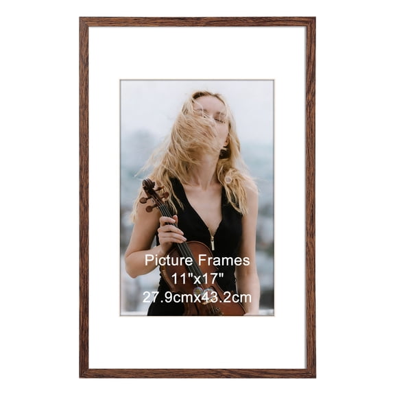 8x12 Picture Frame with Mat or 11x17 without Mat, Brown Photo Frame for Wall or Tabletop
