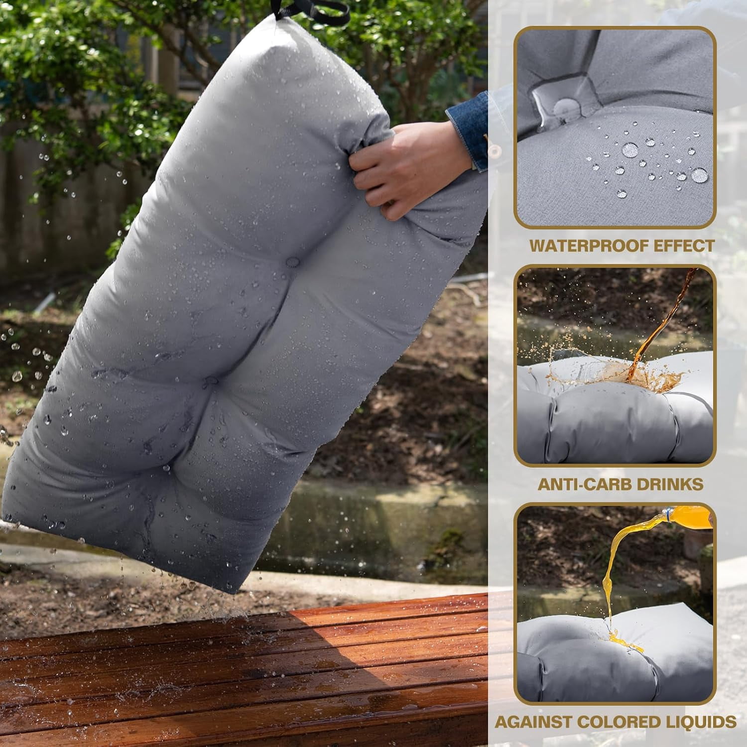 Galenzoov 46×16 Outdoor Bench Cushion, Blue Shredded Memory Foam, Waterproof Fade Resistant Patio Furniture Cushion, Light Grey